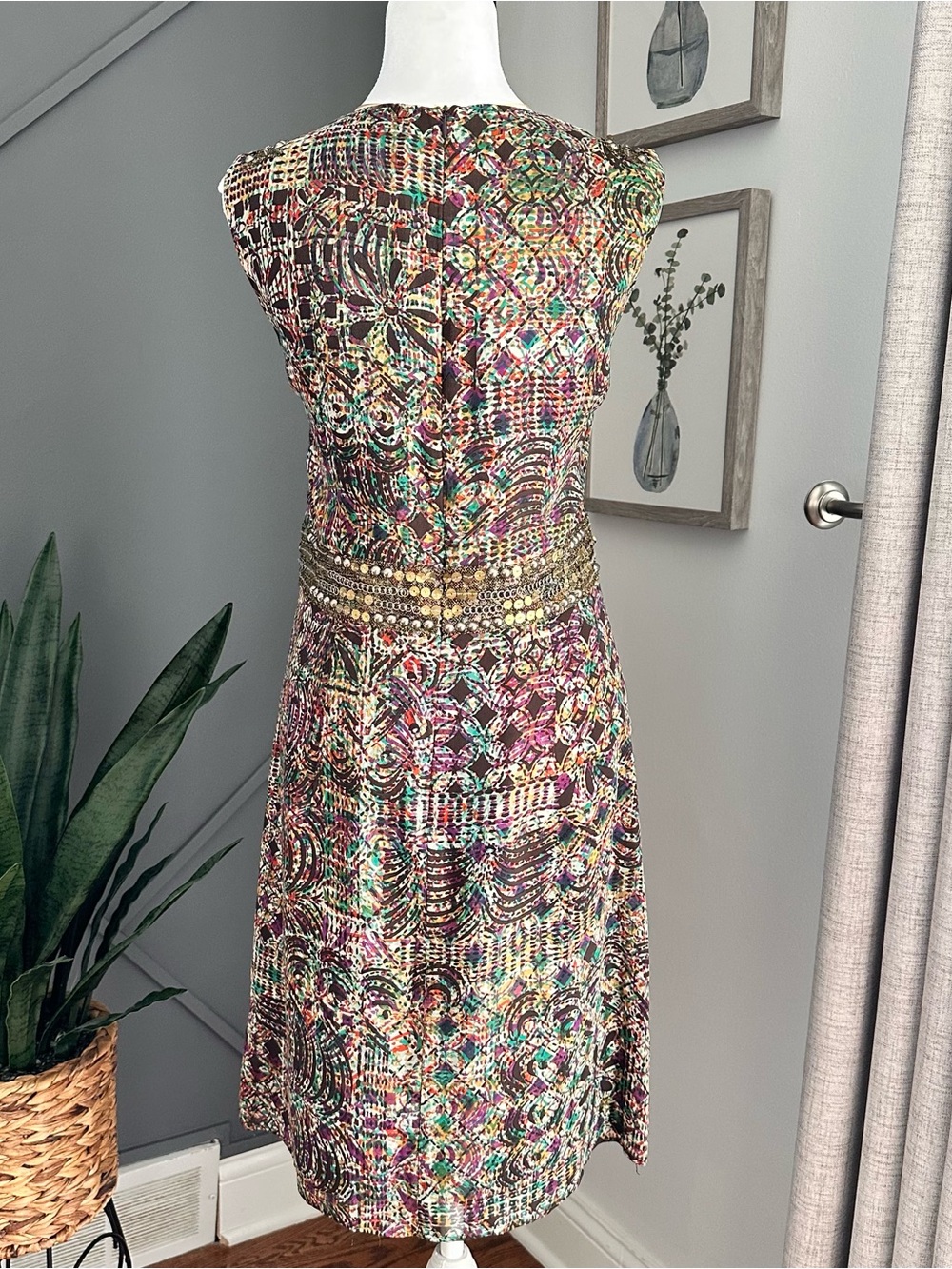 Nanette Lepore Vintage Embellished Multicolor Sleeveless Cocktail Dress - Picture 5 of 6